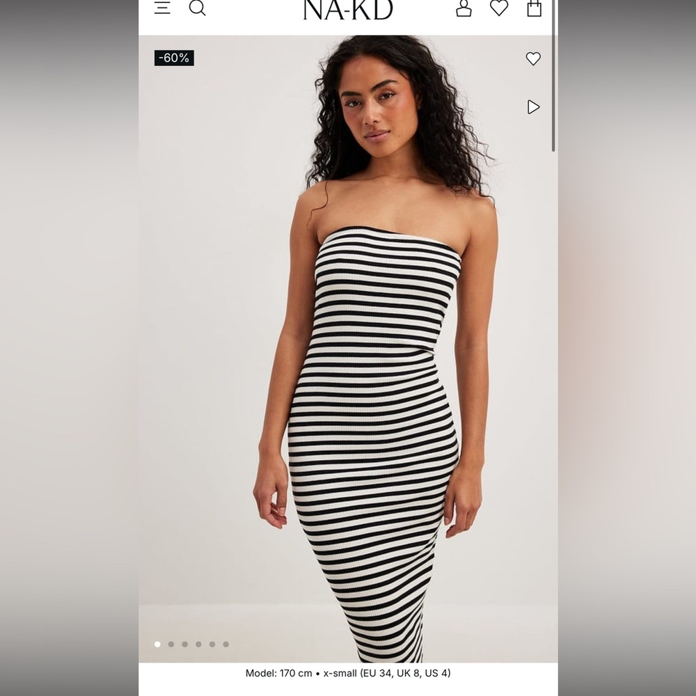 NAKD Black and White Striped Strapless Dress - Organic Cotton